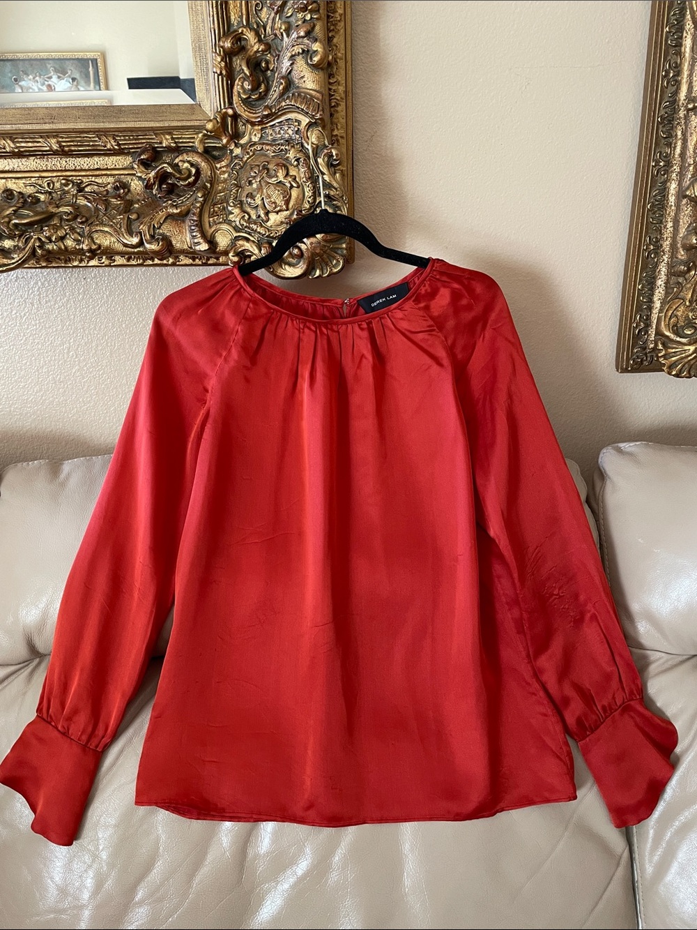 Derek Lam Italy Silk Long-Sleeve Gathered Neck Blouse